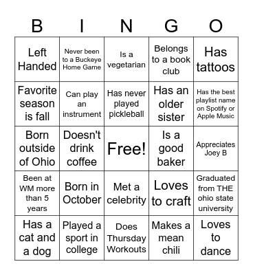 Whiteboard Who Are You? Bingo Card