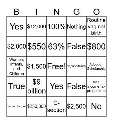 Finances of Teen Pregnancy Bingo Card