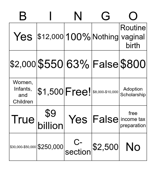 Finances of Teen Pregnancy Bingo Card