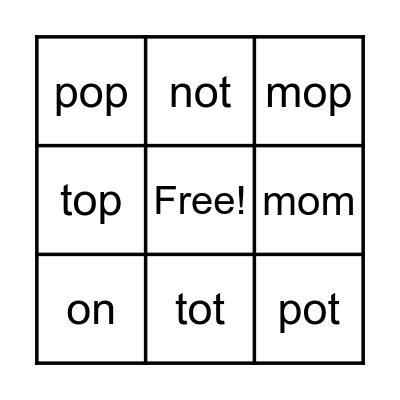 Lesson 12 BINGO Card