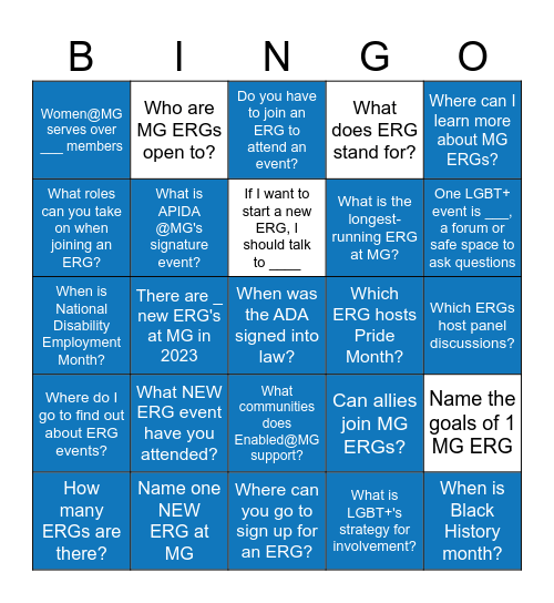 ERG Bingo Card