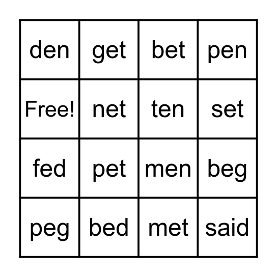 Lesson 18 BINGO Card