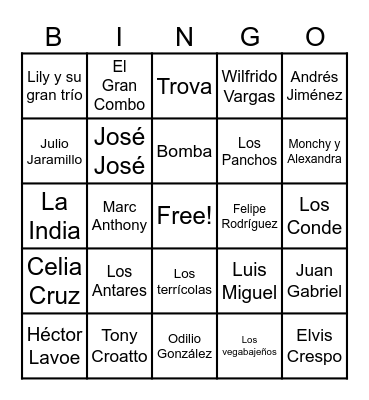 Bingo Musical Bingo Card