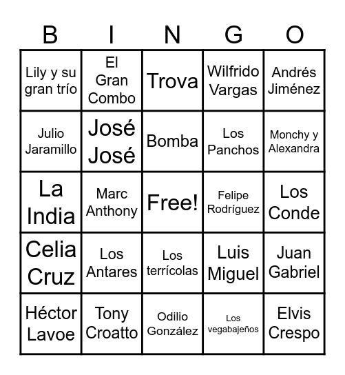 Bingo Musical Bingo Card