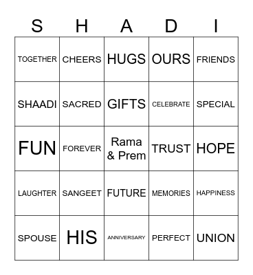 25th Wedding Anniversary Bingo Card