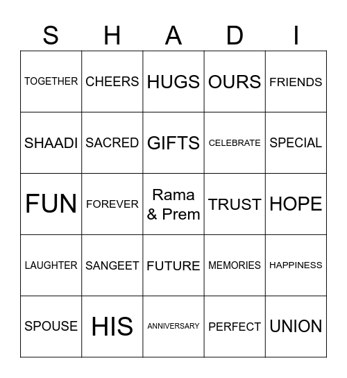 25th Wedding Anniversary Bingo Card