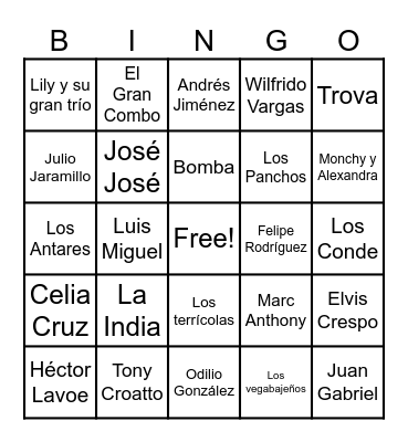 Bingo Musical Bingo Card