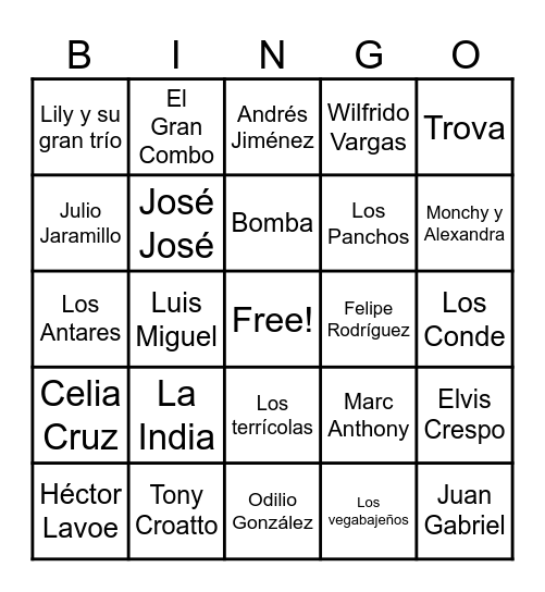 Bingo Musical Bingo Card