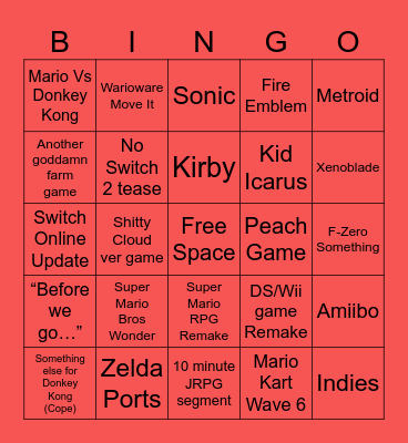 Nintendo Direct September 2023 Bingo Card
