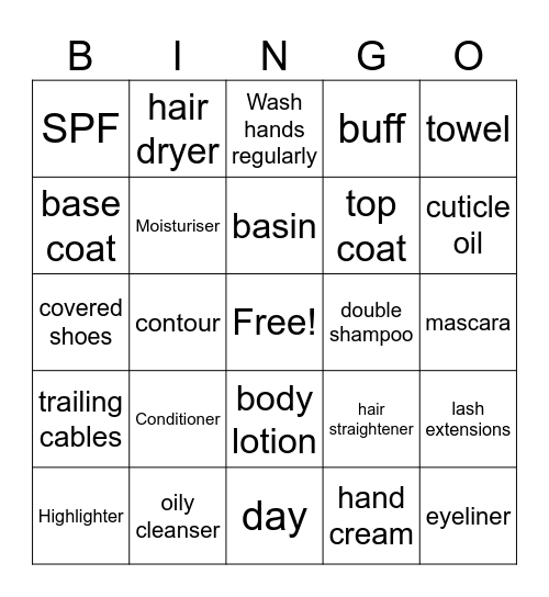 Beauty Bingo Card