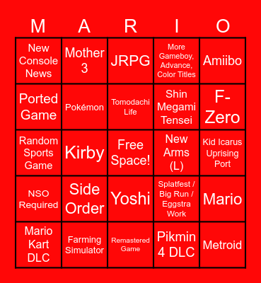 Nintendo Direct 09/14/23 Bingo Card