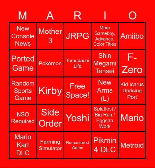 Nintendo Direct 09/14/23 Bingo Card