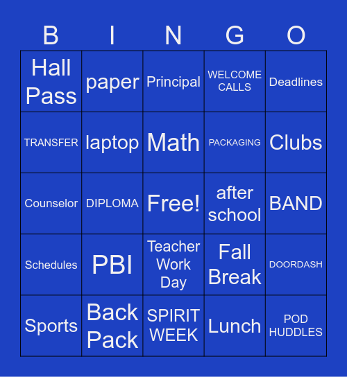 Back To School Bingo Card