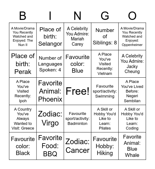 Untitled Bingo Card