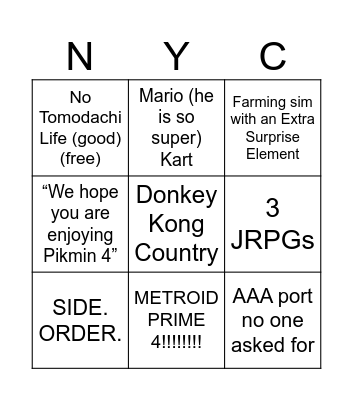 Midtendo Direct LIVE FROM NYC Bingo Card