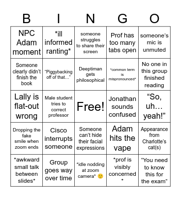 MA Program Bingo Card