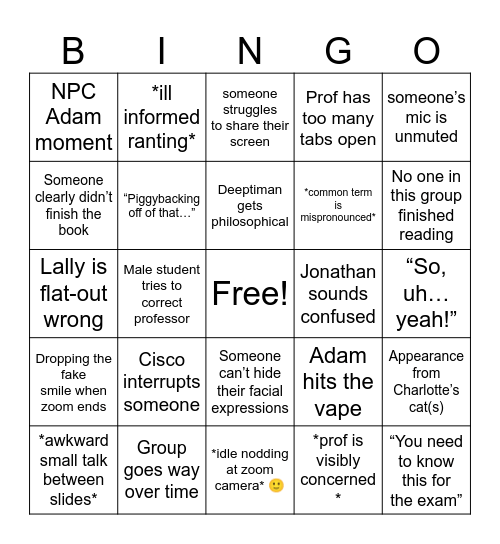 MA Program Bingo Card