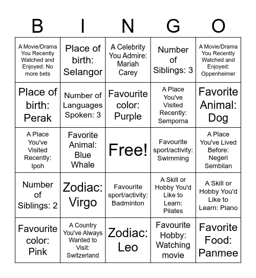 Untitled Bingo Card