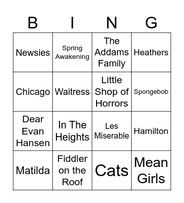 Musical Bingo Card