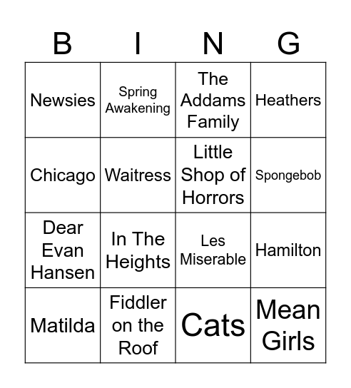 Musical Bingo Card