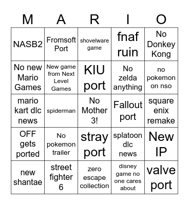 Nintendo Direct September 2023 Bingo Card