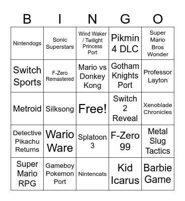 Nintendo Direct Bingo Card