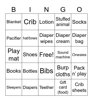 Baby Shower BINGO Card