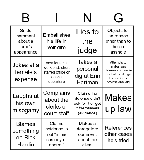 Robert Schafer Trial BING Bingo Card