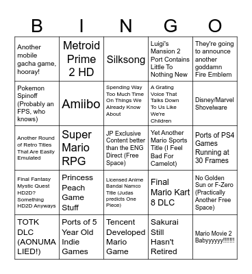 Nintendo Direct Bingo Card Bingo Card