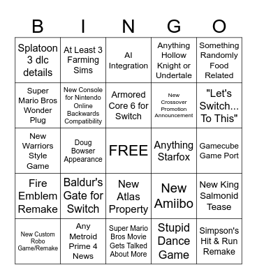 Nintendo 9/14 Direct Bingo Card