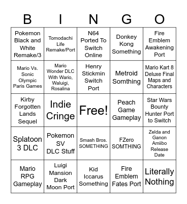 Nintedno Direct 9/14/23 Bingo Card