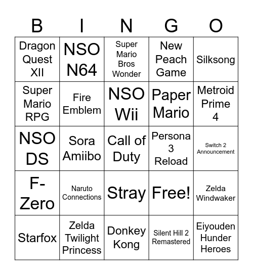 Nintendo Direct September 2023 Bingo Card