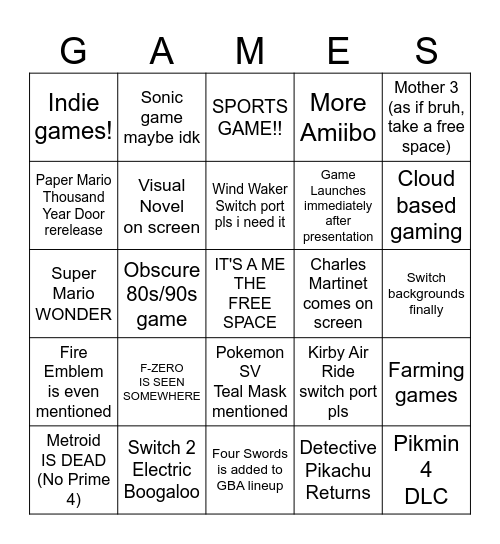 NINTENDO DIRECT 9.14.2023 Bingo Card