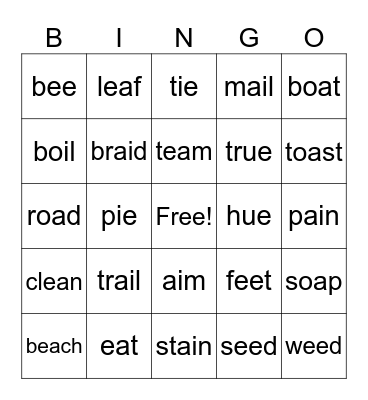 When 2 vowels go walking Bingo Card