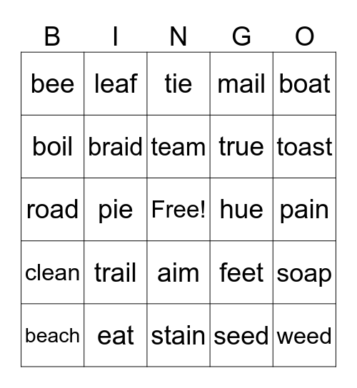 When 2 vowels go walking Bingo Card