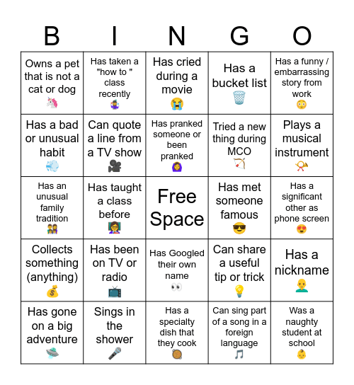 DS Team Building Bingo Card