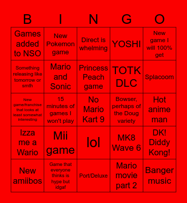 Nintendo Direct September 2023 Bingo Card