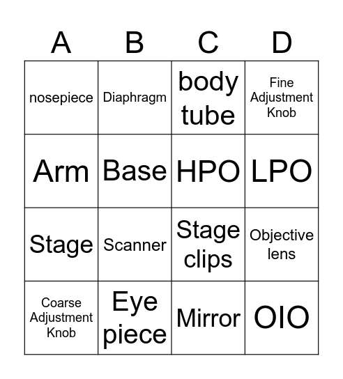 Microscope Bingo Card