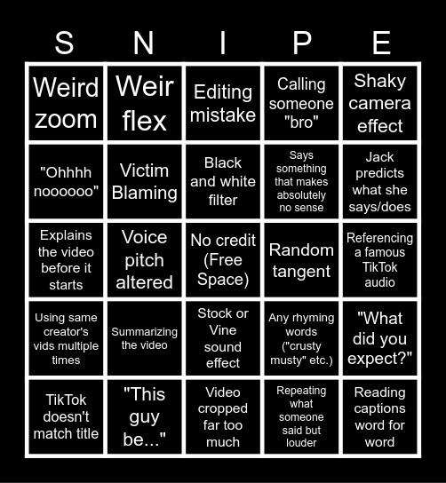 Sssniperwolf Bbbingo Card