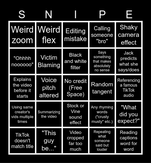 Sssniperwolf Bbbingo Card