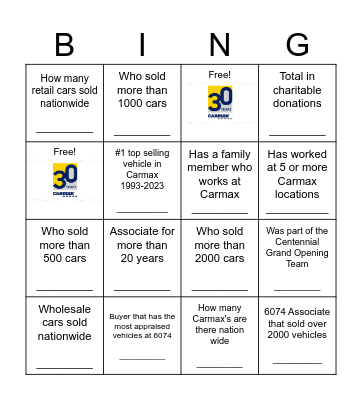 Carmax Bingo! Bingo Card