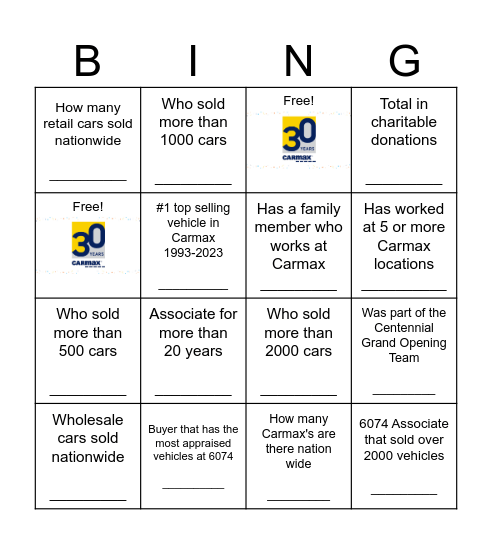 Carmax Bingo! Bingo Card