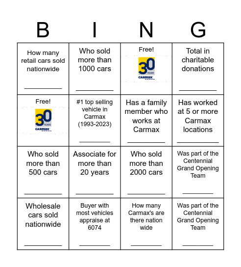 Carmax Bingo! Bingo Card