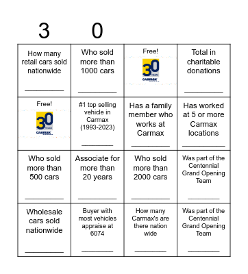 Carmax Bingo! Bingo Card