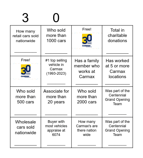 Carmax Bingo! Bingo Card