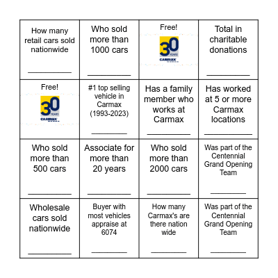 Carmax Bingo! Bingo Card