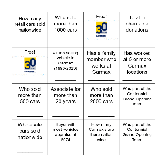 Carmax Bingo! Bingo Card