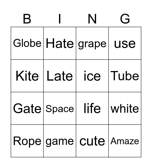 Bossy E Bingo Card