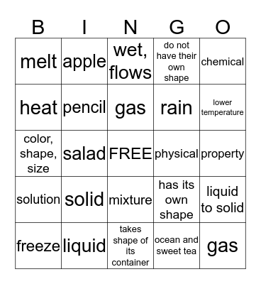 Matter Bingo Card