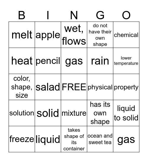 Matter Bingo Card